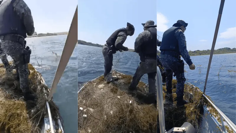 Equipe localizou quatro lances de redes de pesca próximo aos vertedouros.